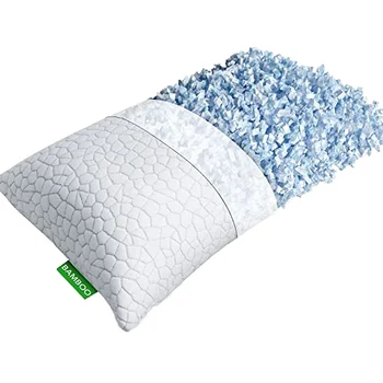 Cooling Bamboo Medium Shredded Memory Foam Pillow for Sleeping With Natural Hypoallergenic Cover