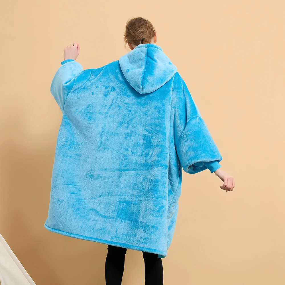 Factory Winter Custom Cozy Hooded Blanket Sherpa Fleece Flannel Hoodie Blanket Oversized Giant