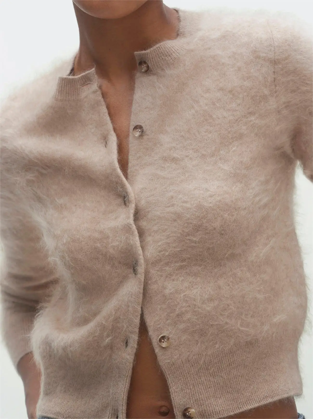 B2B Manufacturer Custom Knit Fuzzy Mohair Cardigan Knitwear Ladies Mink Brush Wool Cashmere Cardigan Sweater for Women