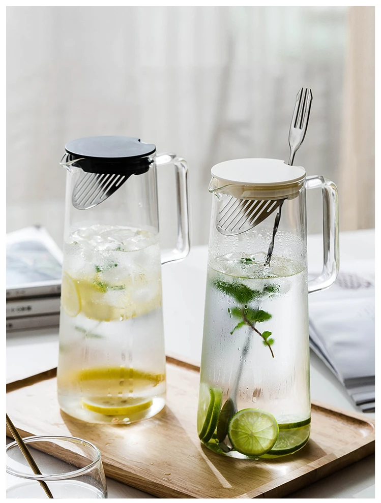 Tradineur - Brocca in vetro per servire acqua, bevande fredde, limonata, tè freddo, succo di frutta, trasparente, resistente, frigorifero, cucina, 1,16 litri, 18,5 x 12 x 14,8 cm