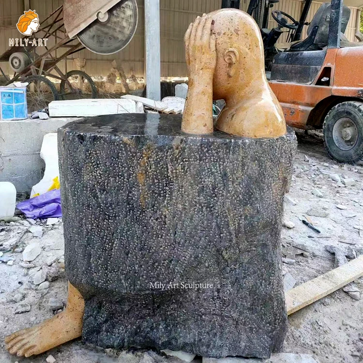 Custom Personality Natural Stone Carving Abstract Statue Marble Angry Boy Sculpture