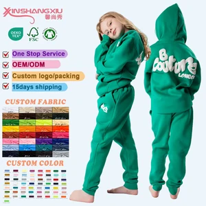 Kids Unisex Clothing Sets Oversized Puff Print Hooded Sweatsuits Custom Logo Sizes Children's Tracksuit Jogger Set