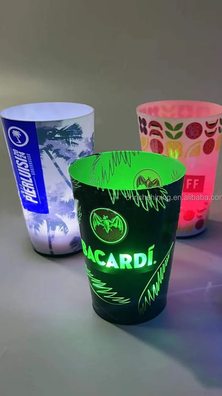 Custom Full Color Logo Water Induction Led Flashing Cup Beverages 12oz 14oz Glowing Cup Drink 5425