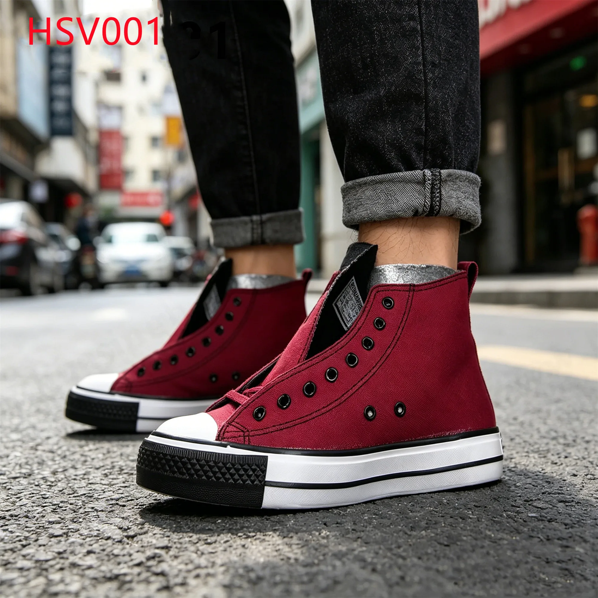 LXG,Urban Street Skateboarding Mid-cut Red Sneakers Campus Commute Walking Premium Canvas Upper Student Vulcanized Shoes HSV001