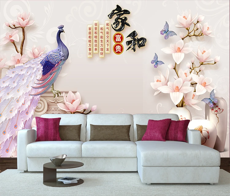 Wholesale Large Painting Home Decor Peacock Pink Flower 3d ...