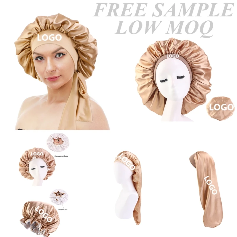 New Extra Satin Bonnet Custom Logo Sleep Cap Hair Satin Sleeping Bonnets With Logo