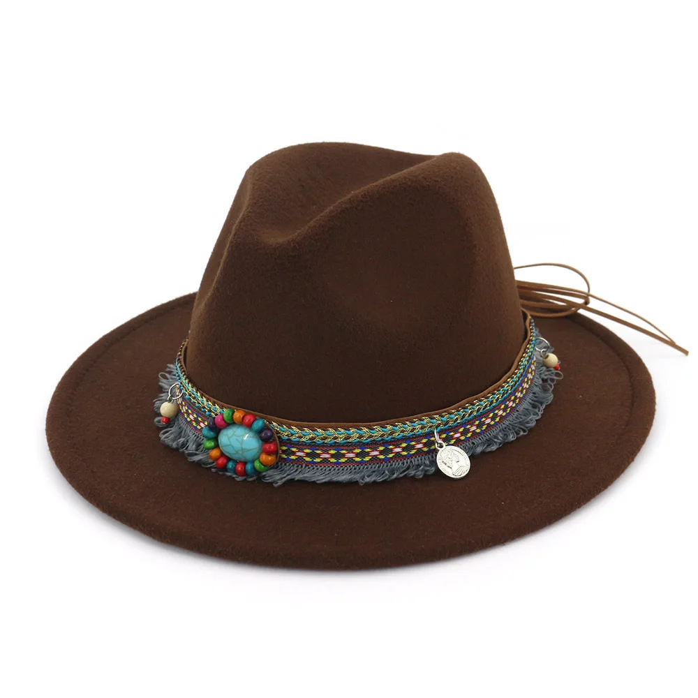 Teal Gemstone Tissue Hat Band Man Made Fool Felt Fedora Hats for Women
