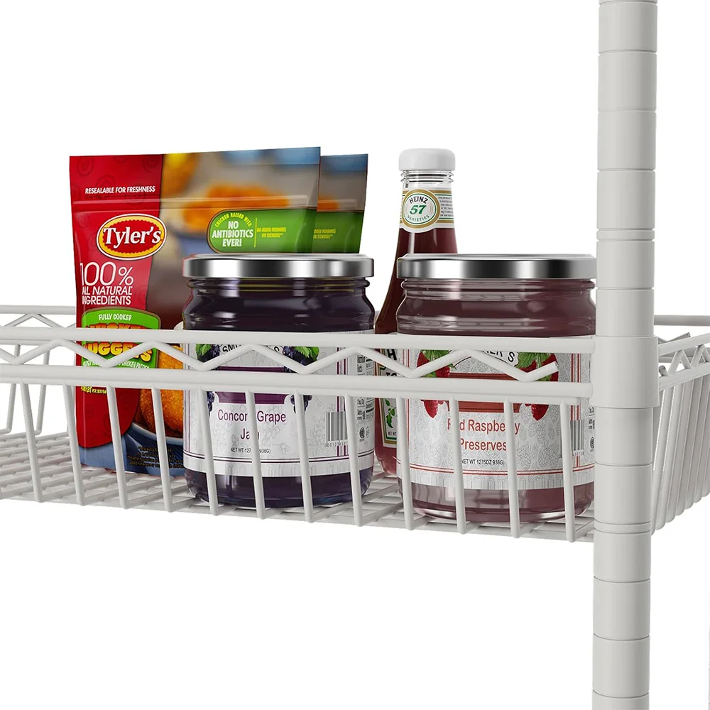 6 Tier Big Basket Shelf Wire Shelving Unit Adjustable Storage Shelves Rack for Kitchen Office Pantry Corner Metal Wheels White