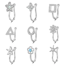 10Pcs/Set Geometry Five-Pointed Star Opal Flower Nose Clip on Ring Non Pierce Nose Hoop Body Piercing Jewelry