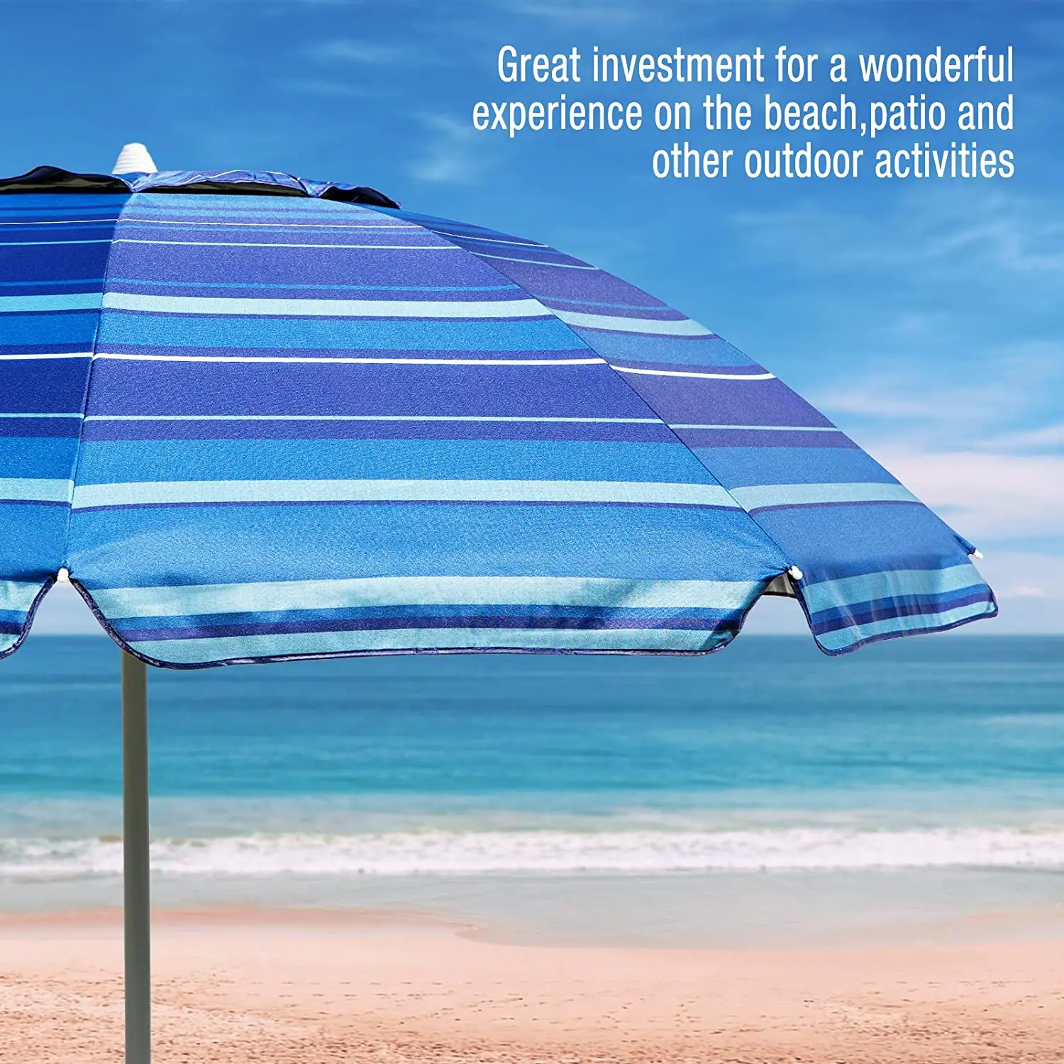 Открытый пляжный зонт с мешком из песка 6.5ft пляжный зонт с якорем из песка UPF 50 + полиуретановое покрытие с сумкой для переноски темно-синие полосы