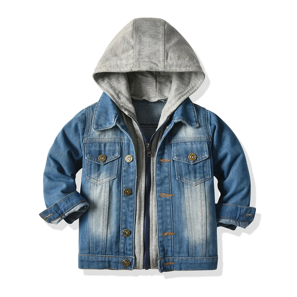 Kids Classic Denim Jeans Jacket Coat Hooded Stylish