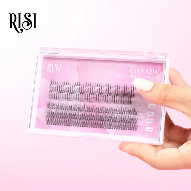 RISI DIY Eyelash Extension Fluffy Cluster Lash Pre-Cut Private Label Mink Segments Long & Mix Length Box Packaging