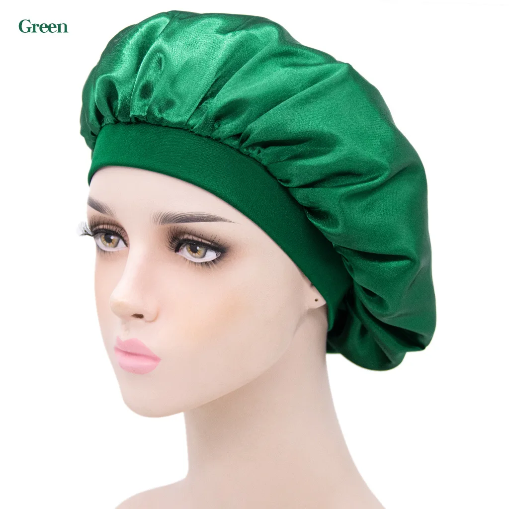 Silk Comfortable Head Cover Wide Elastic Band Hair Loss Cap Women Sleep Cap  Soft Silk Satin Night Sleep Cap Hair Bonnet Hat
