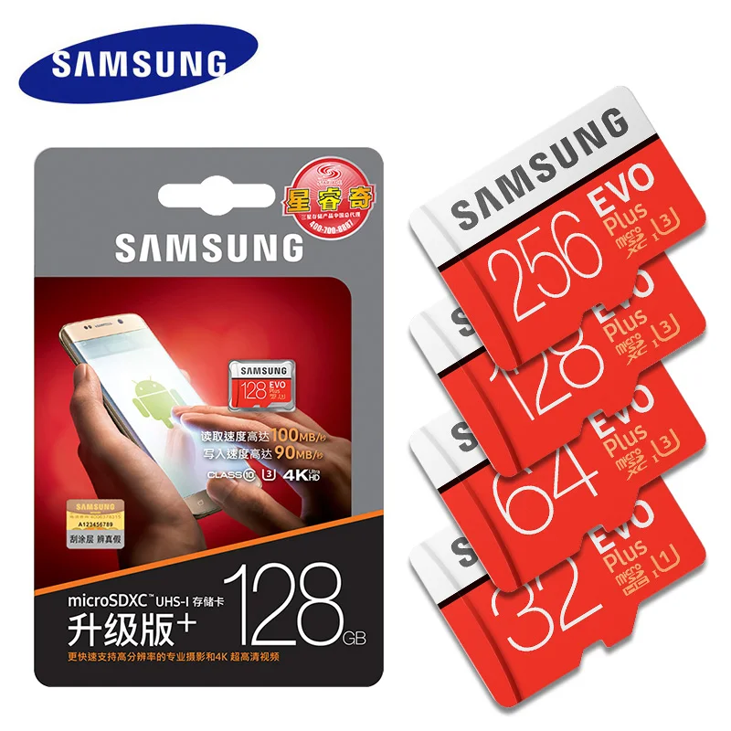 Samsung 32/64/128/256GB TF MicroSD SDHC/XC C10 Memory Card 4K 100Mb/s EVO Plus 