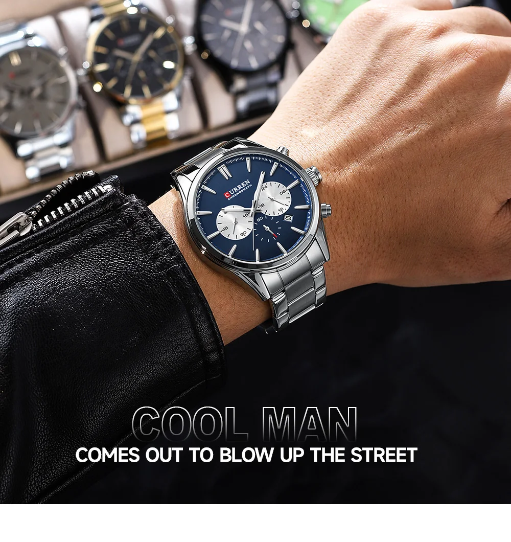 8446 Новые Роскошные Кварцевые наручные часы с хронографом, повседневные спортивные многофункциональные часы из нержавеющей стали