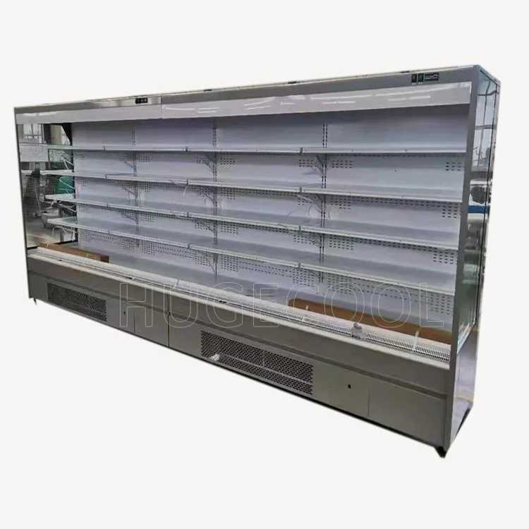 Hugecool commercial display freezer supermarket multideck open chiller air curtain refrigerator for meat vegetable fruits