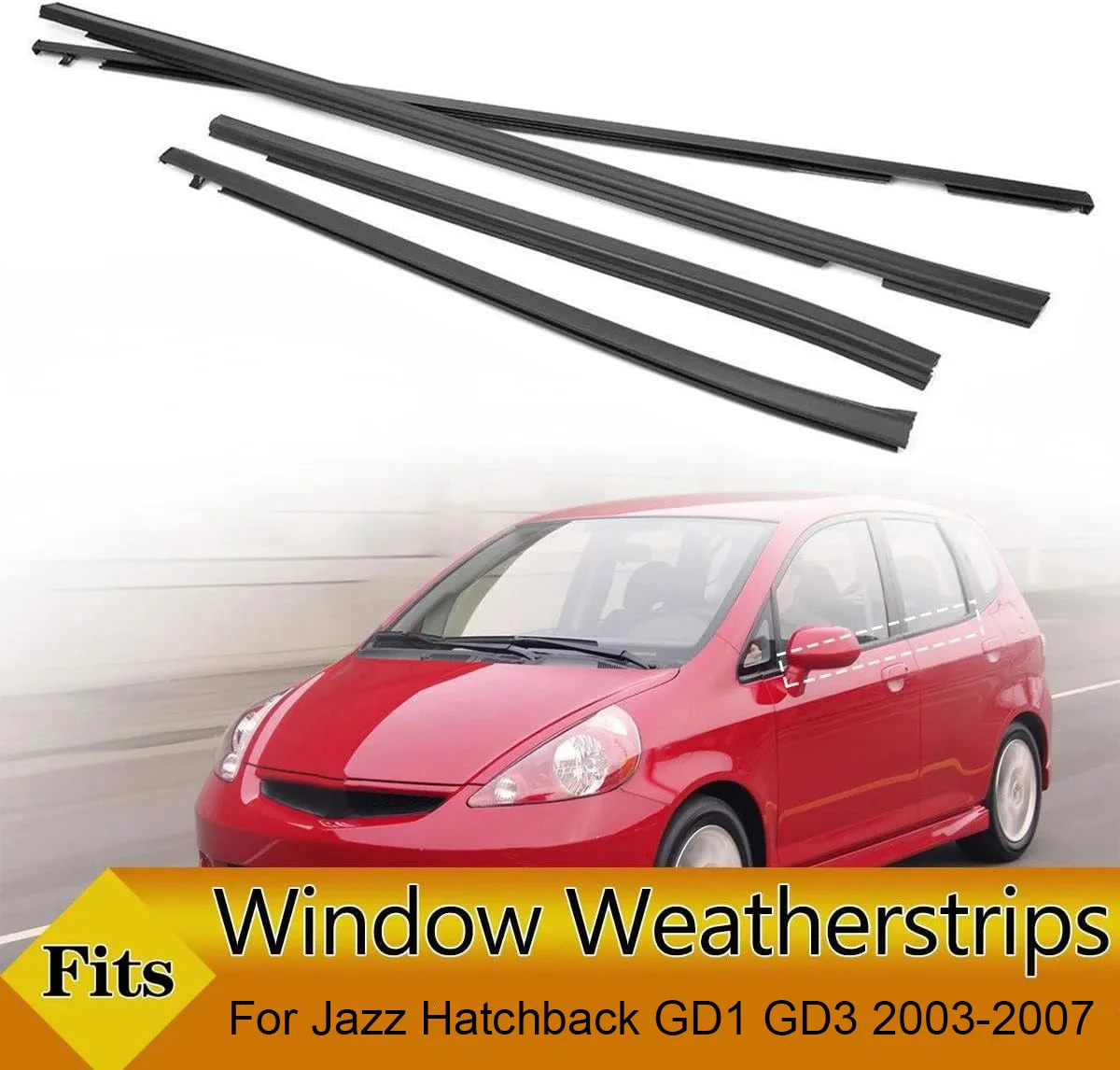 Soillar 4-Piece Car Outside Door Window Weatherstrip Trim For Honda FIT 2007-2008 – Black Rubber-1393999