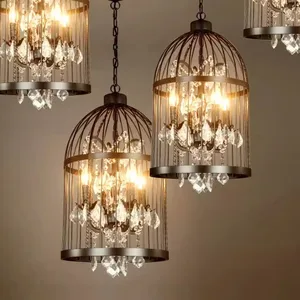 JACKSUN Creative Birdcage Crystal Chandelier Crystal Chandelier Wrought Iron Lamp Restaurant bar Clothing Store Pendant Light