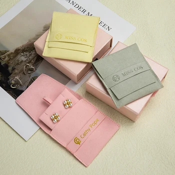 Luxury Custom Eco Friendly Pink Earring Packaging Pouches and Box Earring Pouch