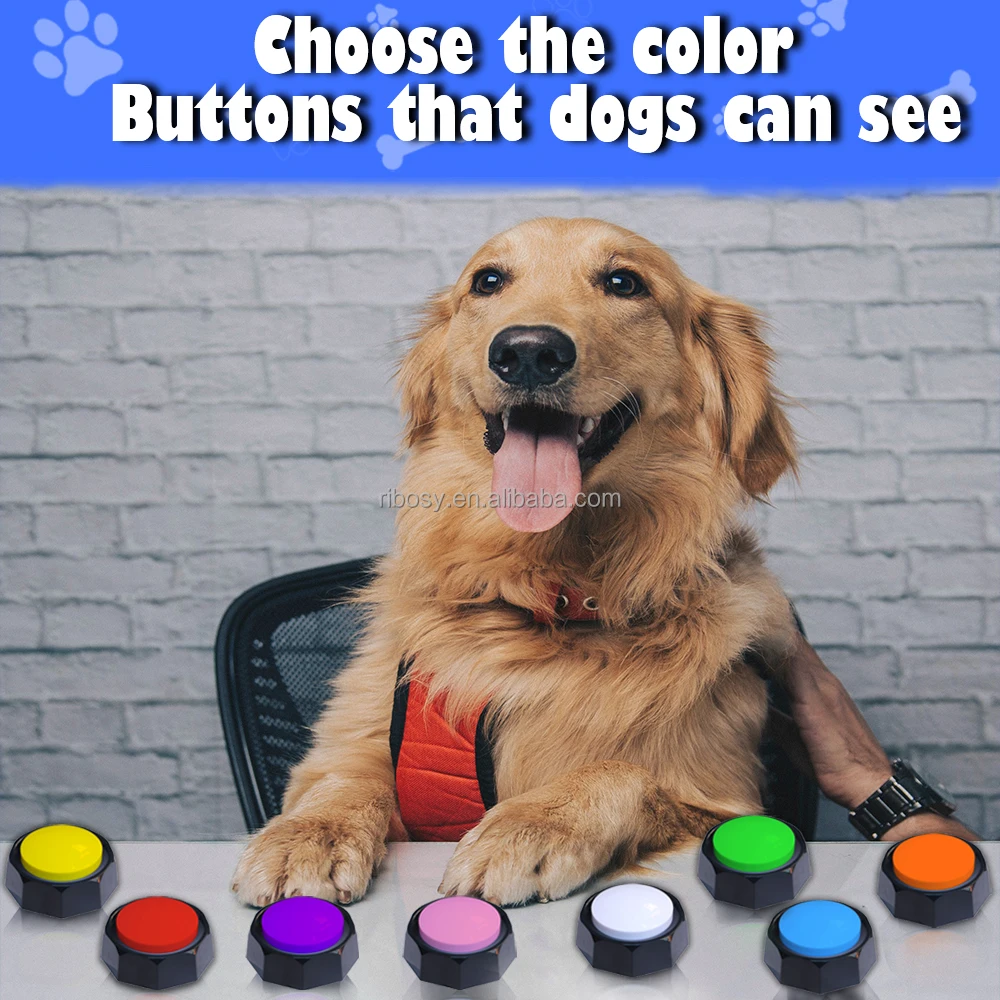 Ribosy Set Of 8 Dog Buttons With 4 Mats 25 Stickers,Recordable Button