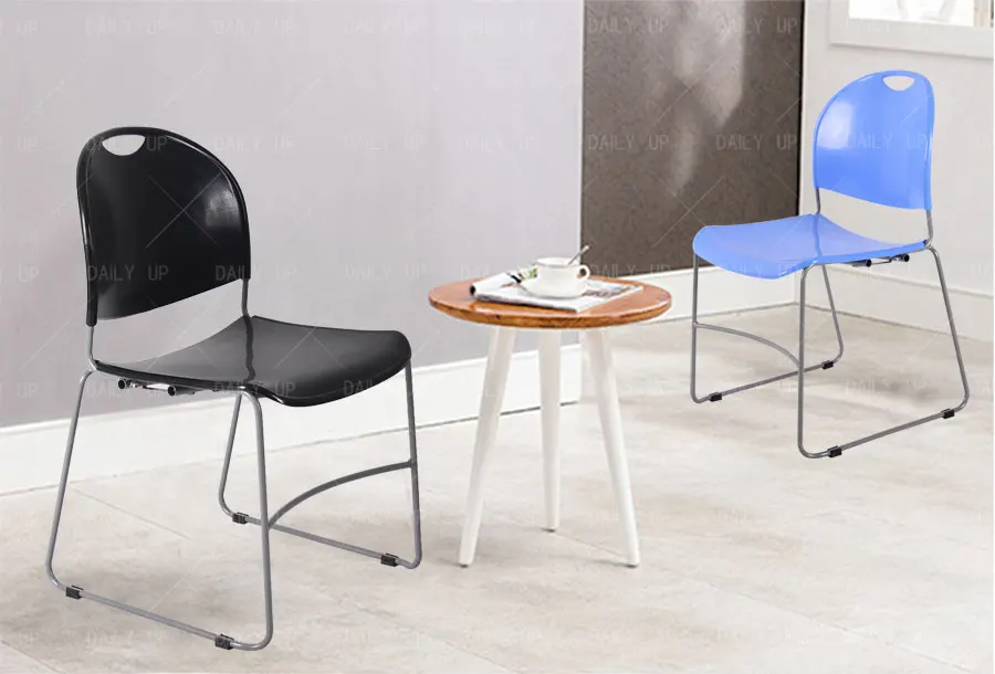 Concise Stacking Banquet Chair With Comfortable Back Large Seat Metal Frame Sled Dining Chair For Student Training And Leisure