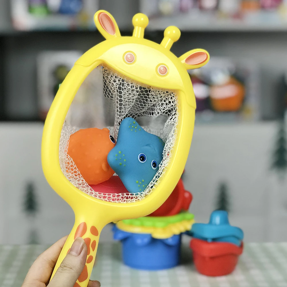 Развивающая резиновая рыболовная сеть для детей, органайзер для раннего развития морских животных, черепахи, Кита, краба, жирафа, игрушки для ванной комнаты и душа