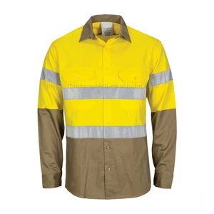 100% Cotton 2 Tones Hi Vis Work Shirt Men Reflective Safety Workwear Shirt Custom Logo