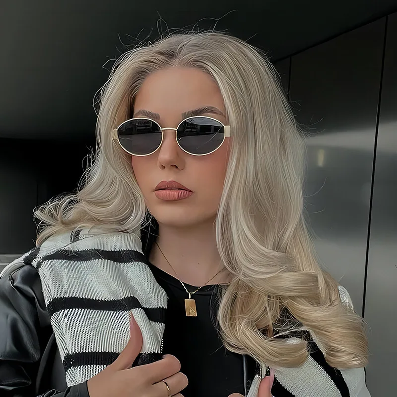 Nuevas gafas de sol de metal con marco ovalado, gafas de sol de alta calidad, logotipo personalizado, gafas de sol para exteriores para hombres y mujeres