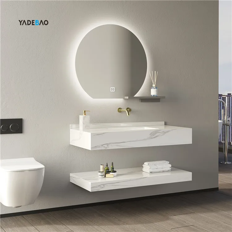 Modern Bathroom Vanity Furniture Solid Surface Wash Basin Lavabo Wall Hung Marble Bathroom Cabinet Vanity Sink with Mirror