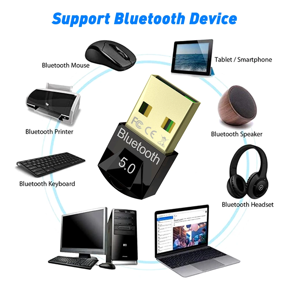 ZEXMTE Micro USB Bluetooth 5.0 Adapter for PC,Mini USB Bluetooth 5.0 Dongle PC for Computer Bluetooth Headphones Speakers Keyboard Mouse Printer Windows 10/8.1/8/7 