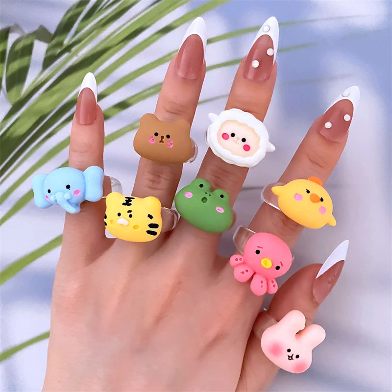 Plastic Fashion Women Jewelry Gift Cute Elephant Cartoon Resin Acrylic Ring  for Girls Plastic Rings Jewelry