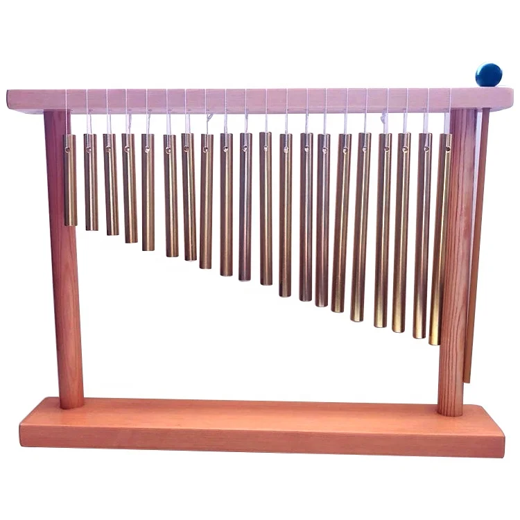 Carillon Mark Tree 20 Tons - 20 Barres Métalliques Avec Support Bois - Instrument Percussion Musique Douce - Bâton Inclus - Doré Ou Argenté