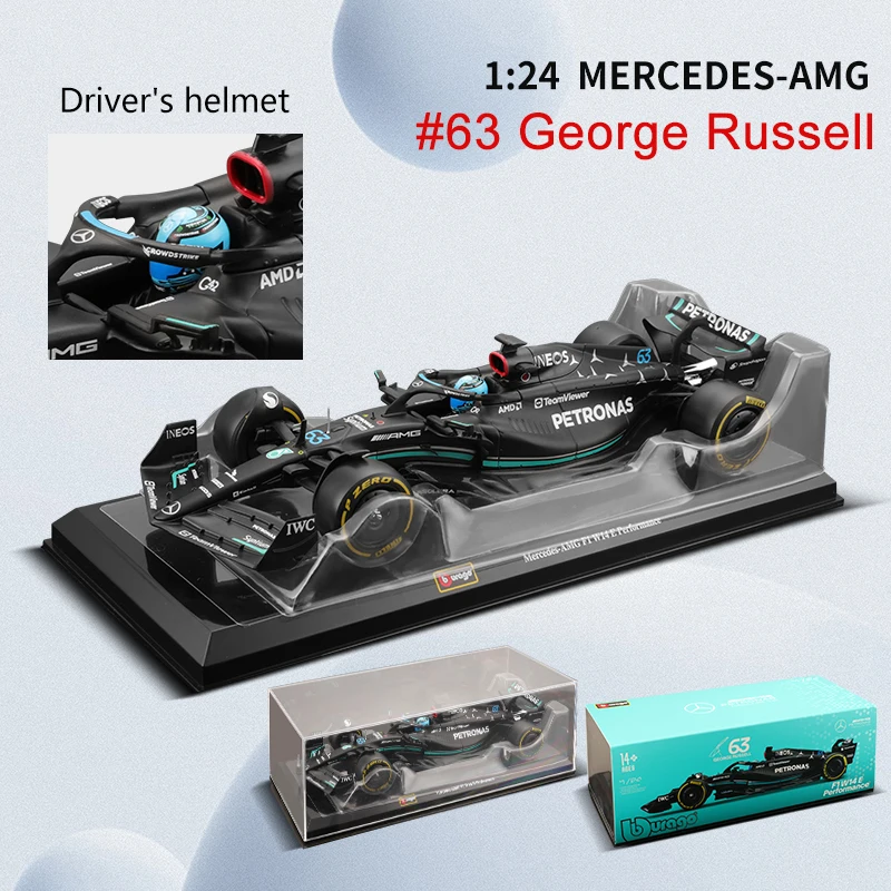 Bburago Mercedes F1 W14 Hamilton 1/24 - Réplique Métallique 2024 Avec Casque - Collection F1