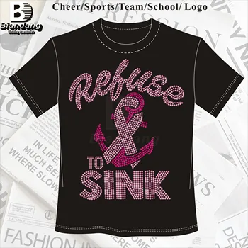 Fast Delivery Pink Ribbon and Anchor Rhinestone Strass Transfer Design Custom Bling Rhinestone Transfer for Uniform