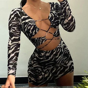 Print Long Sleeve Mini Dress Bodycon Sexy Streetwear Party 2022 Summer Spring Women Clothes Y2K