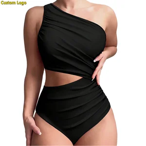 Wholesale Custom Logo Swimsuit Women's Cut Out One Piece Swimwear Bathing Suit One Shoulder Beachwear Monokini Manufacturers