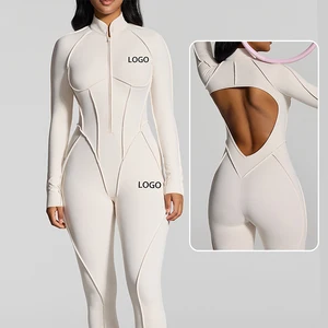 Manufacturer 2026 Hot Sale Nylon Spandex Women Open Back Half Zip Tummy Control Quick Dry Gym Yoga Jumpsuit for Fitness Workout