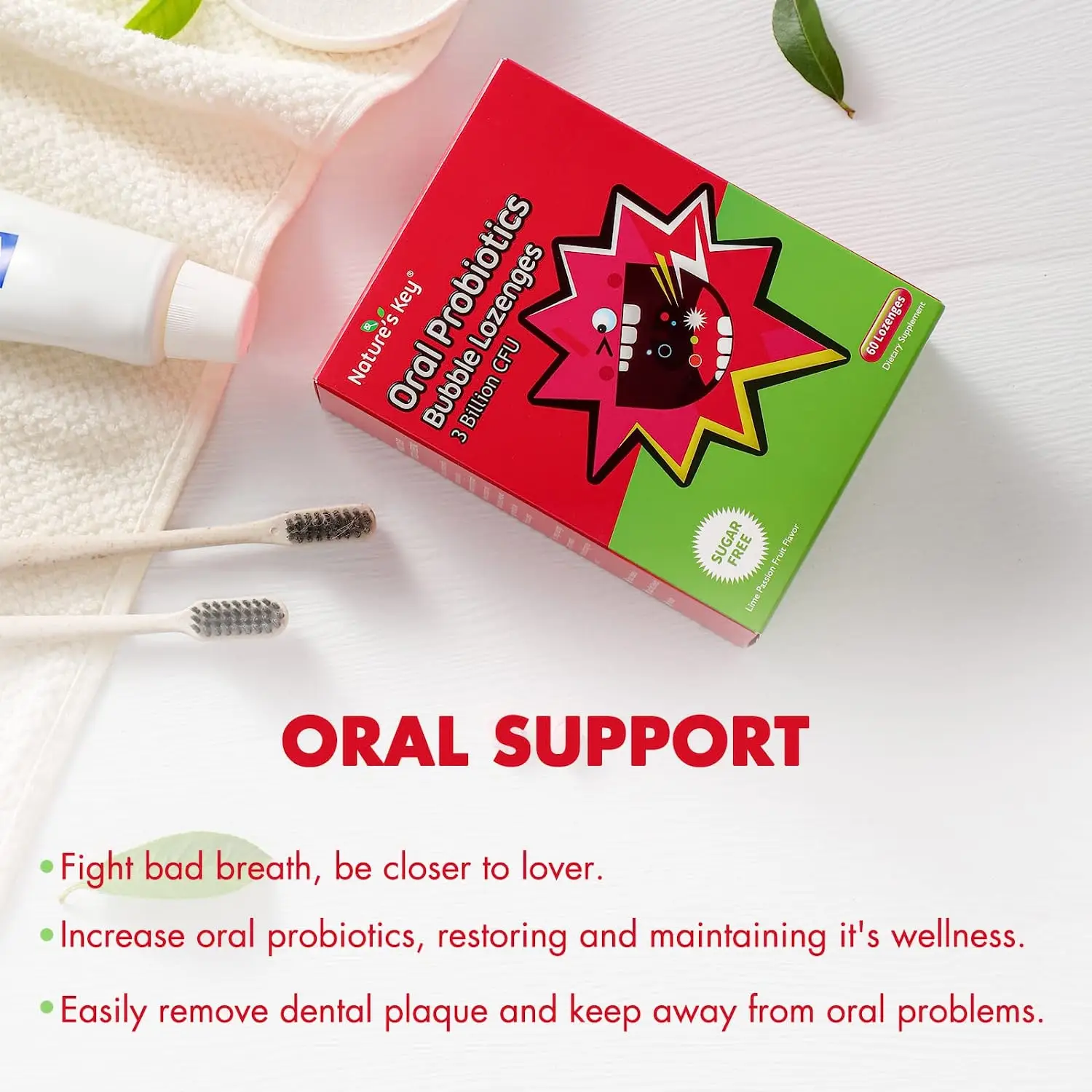 Sugar Free Oral Probiotic Bubble Lozenges Tablet 3 Billion CFU Support Teeth Gums Health and Fresh Breath