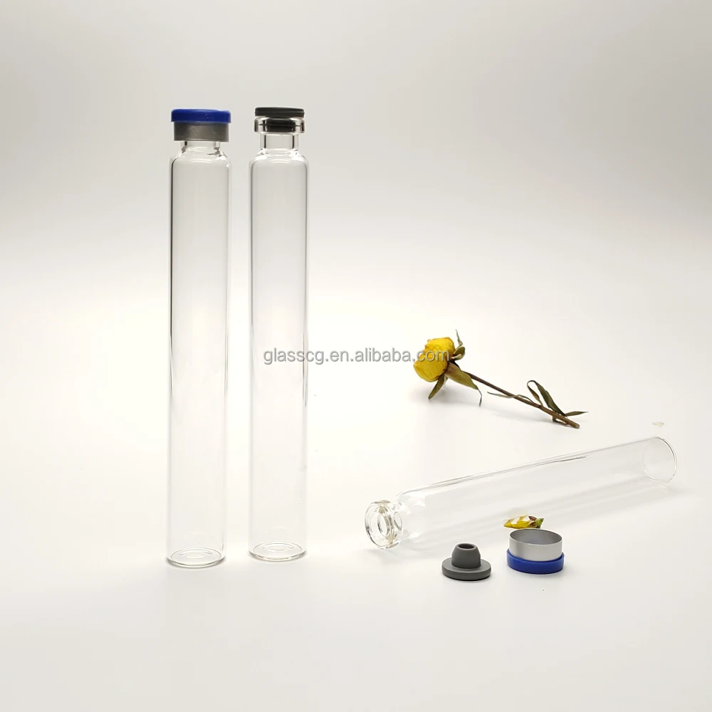 Tubular Medication Glass Vials Rubber Stoppers Aluminum Caps Premium