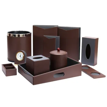 Factory Direct High End Guest Room Custom Hotel Leather Tissue Box Service Guide Notebook Ice Bucket Tea Box Clock