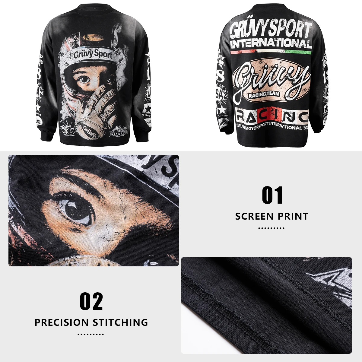 product 100cotton 400gsm oversized heavyweigh sweatshirt for men drop shoulder custom logo screen printing vintage acid wash sweatshirt-3