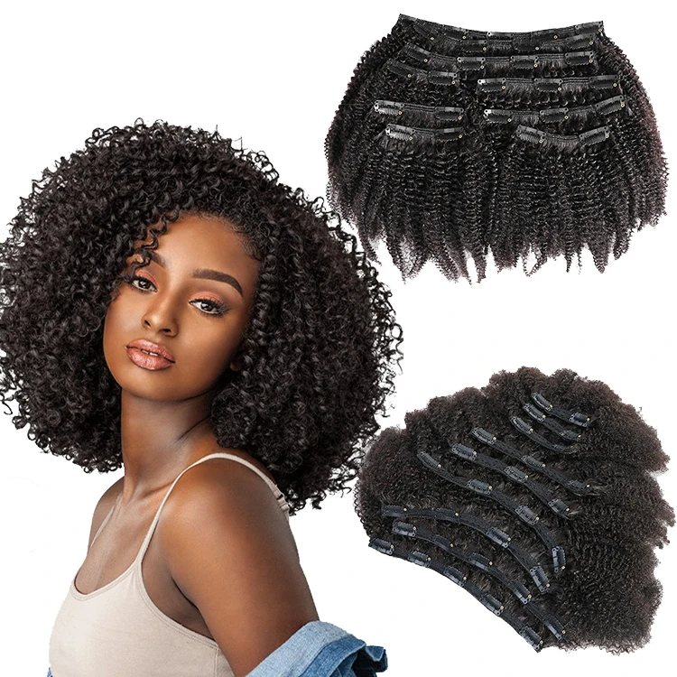 Wholesale Virgin Cuticle Aligned Natural Hair Clip Ins Kinky Curly Clip