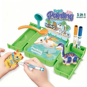 ITTL Educational DIY Drawing Arts Crafts Set Colorful Graffiti Solid Dinosaur Models Free Painting Washable Animal Toys for Kids