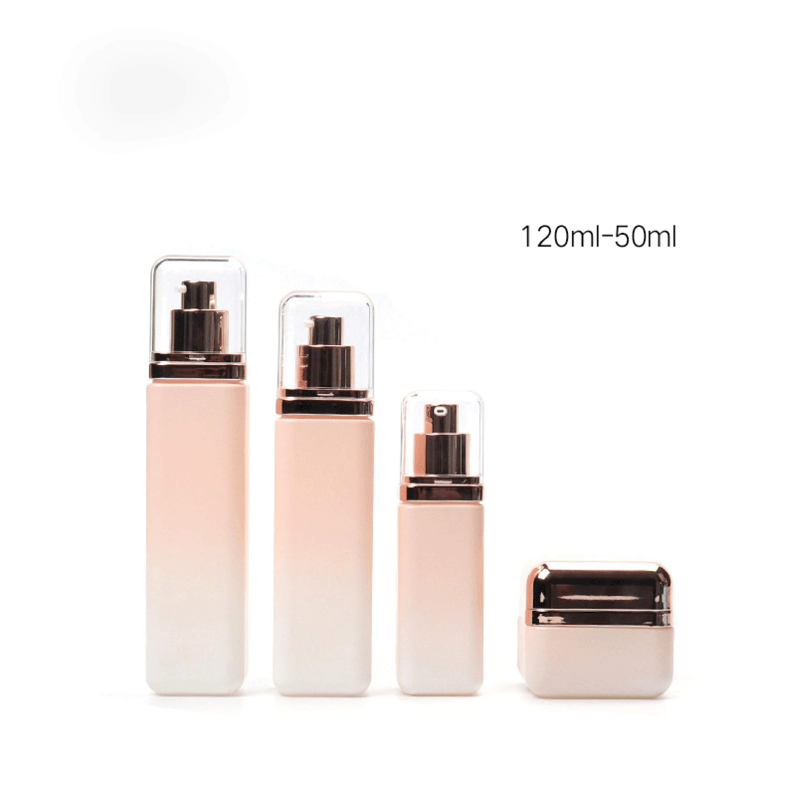 Luxury Cosmetic square glass bottle set -- skincare container manufacturer-- aluminum  with pump&spray&gold cap