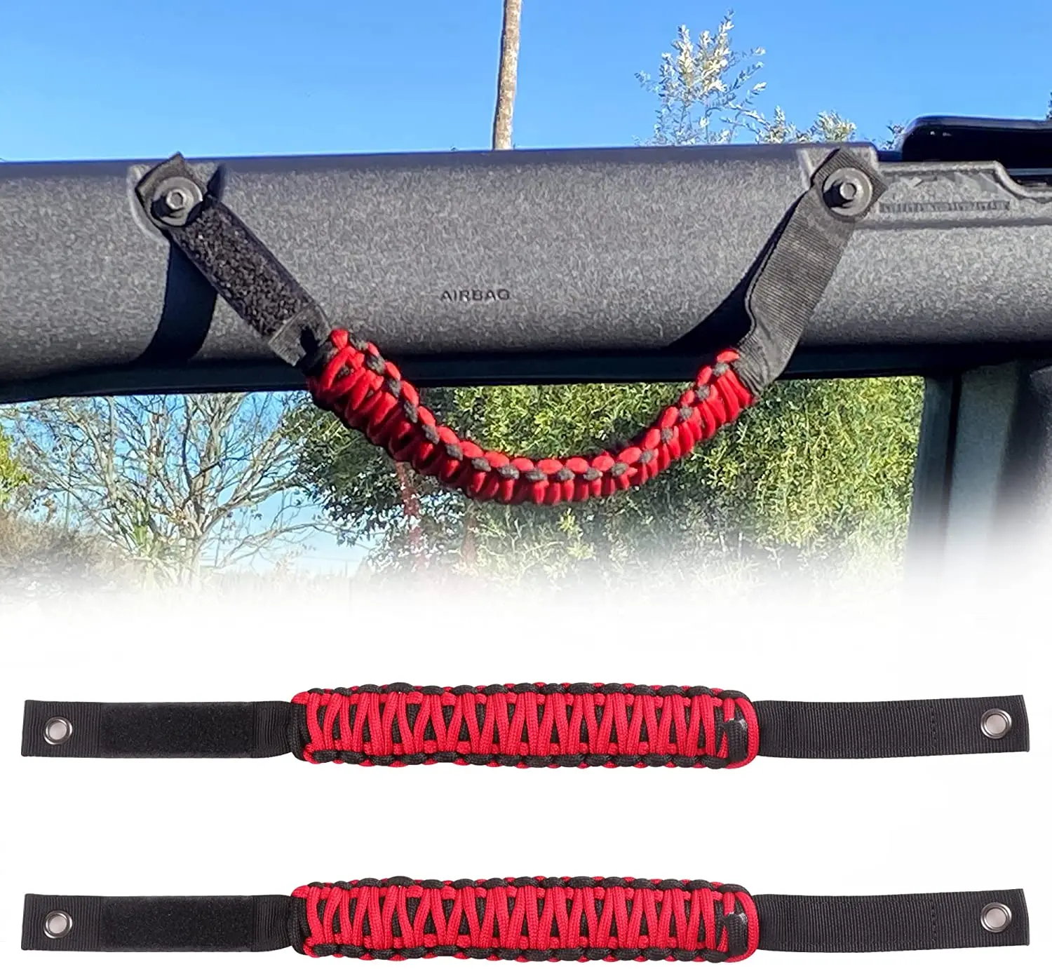 Black 2Pcs Interior Accessories Ford Bronco Roll Bar Grab Handles Cartaoo Premium Paracord Grips Fit 2021 2022 Ford Bronco Accessories 
