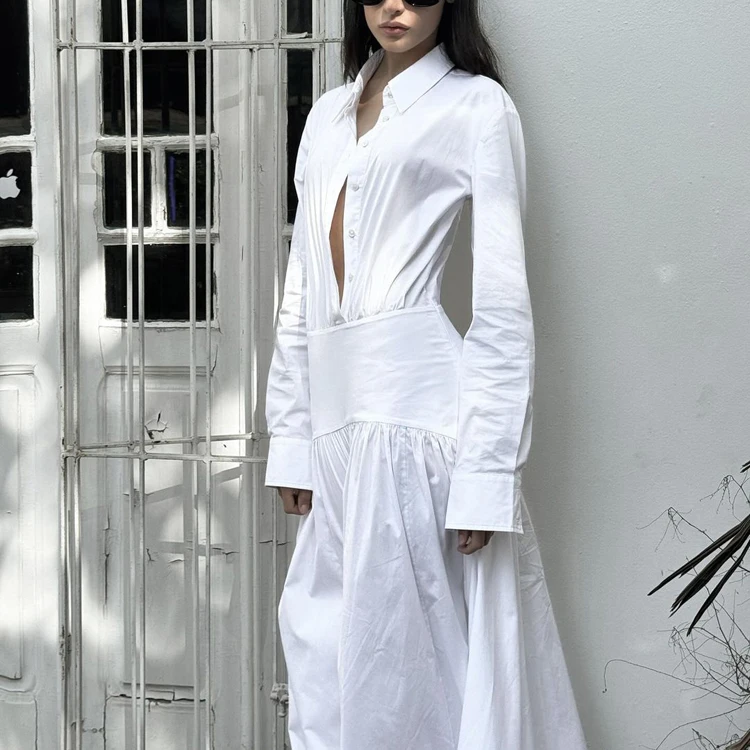 Zip Button Up Long Sleeve White Cotton Maxi Summer 2025 Ladies Fashion  Clothes Casual Shirt Dresses Long Shirt Dress For Women