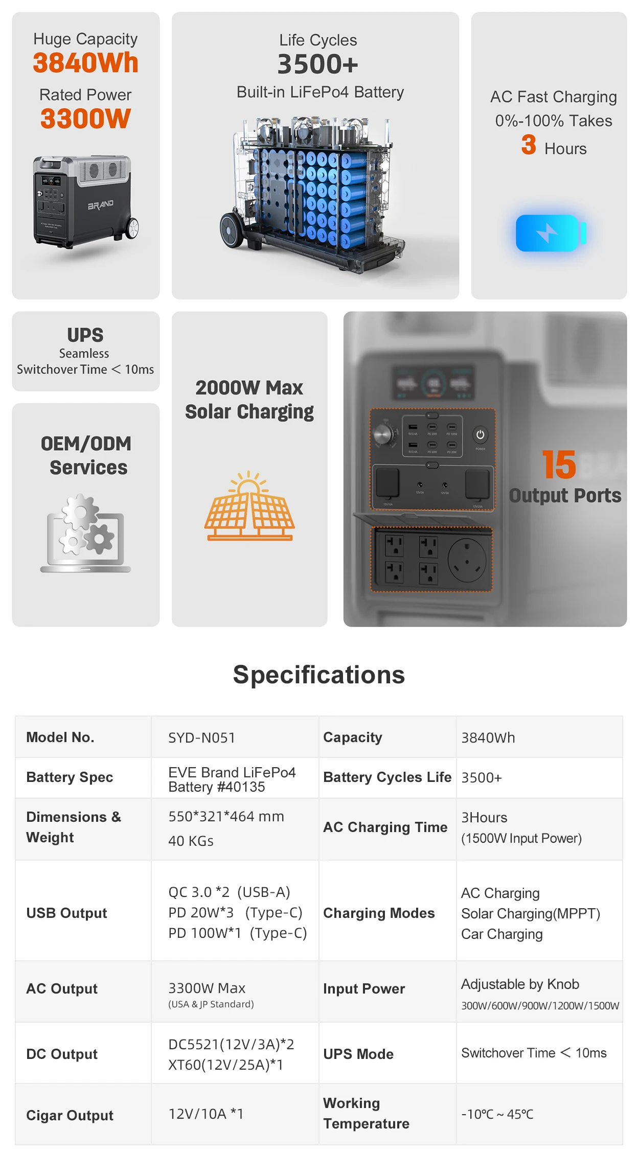 Eco-friendly Eco Power Station 3000w 3300w Lifepo 4 Flow 3600w Easy To