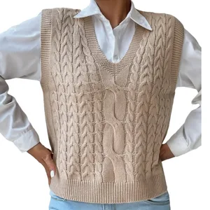 Hot Selling Women's Korean Style Sleeveless Knitted Pullover Sweater Vest Pure Color for Autumn Season