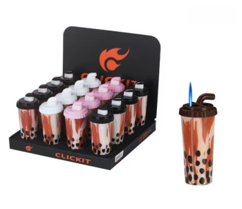 Factory Wholesale Creative Milk Tea Cup Lighter,Windproof Cute Refillable Butane Gas Torch Bottle Cigarette Lighters
