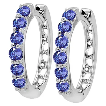 14K White Gold Round Classic Tanzanite Ladies Hoop Earrings Hot Saleswoman Jewelry Tanzanite Earrings